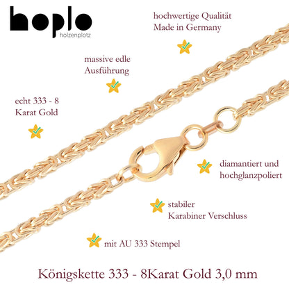 Goldkette Königskette Halskette Breite 3,0 mm massiv 333-8 Karat Gold