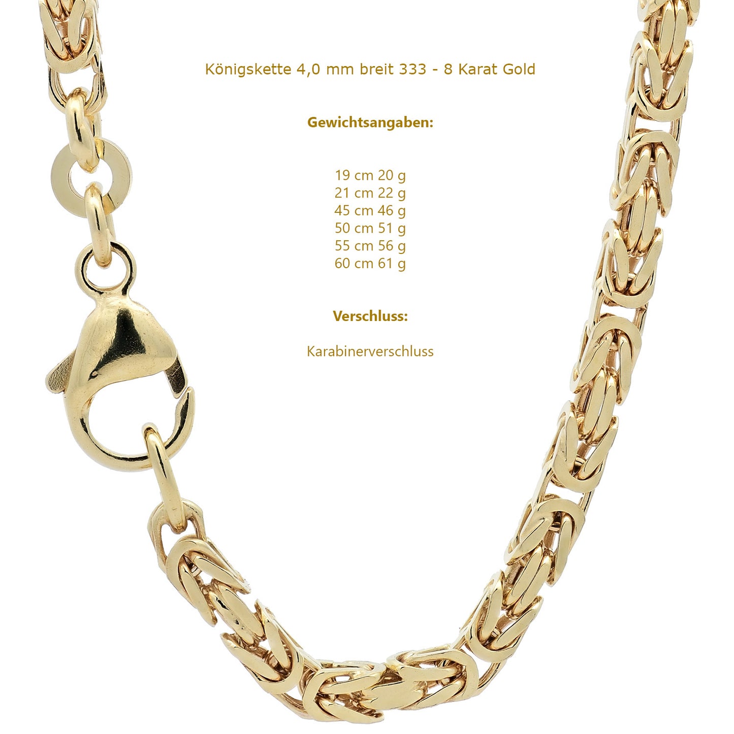 Goldkette Königskette Halskette Breite 4,0 mm massiv 333-8 Karat Gold
