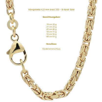 Goldkette Königskette Halskette Breite 4,0 mm massiv 333-8 Karat Gold
