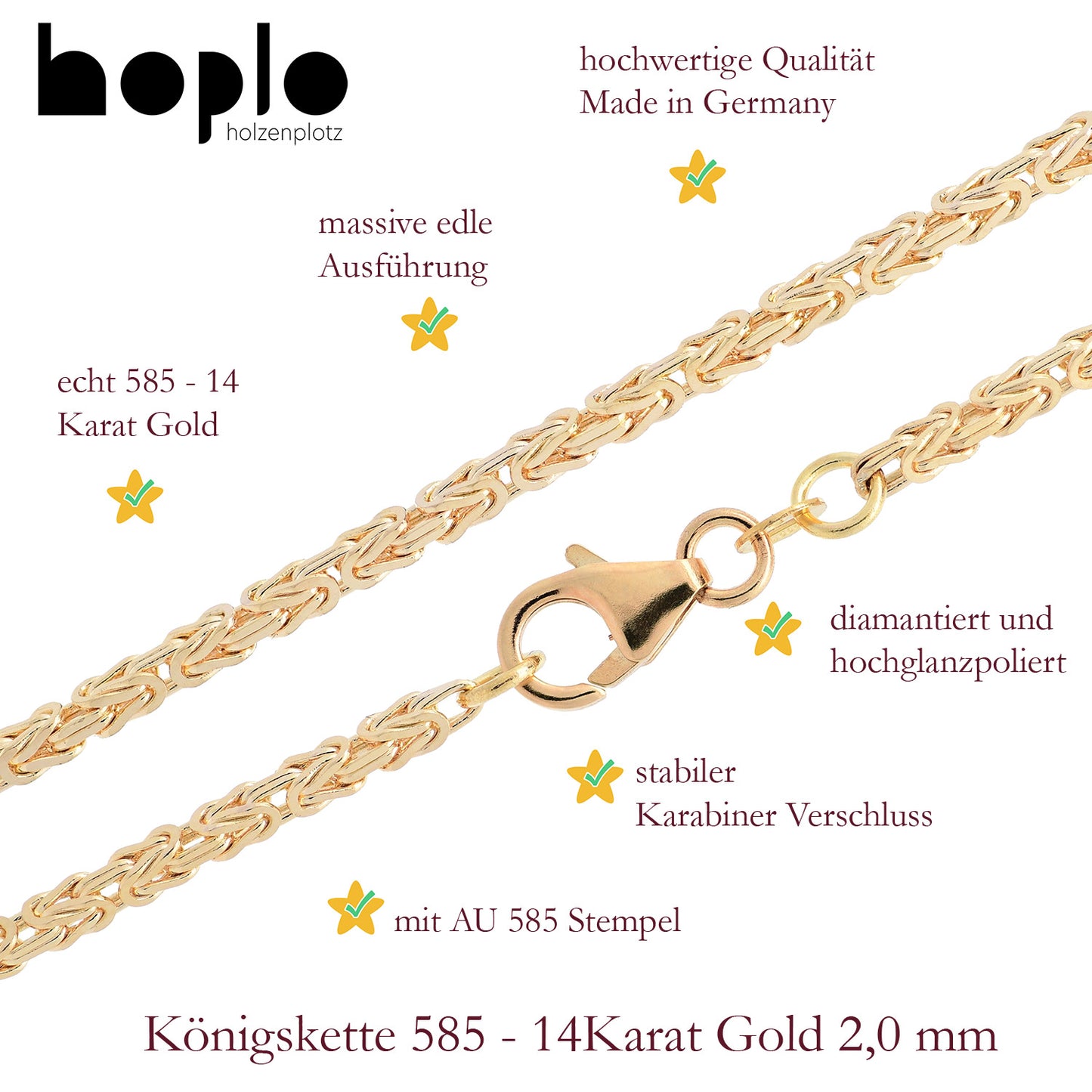 Goldkette Königskette Halskette Breite 2,0 mm - 585 - 14 Karat Gold