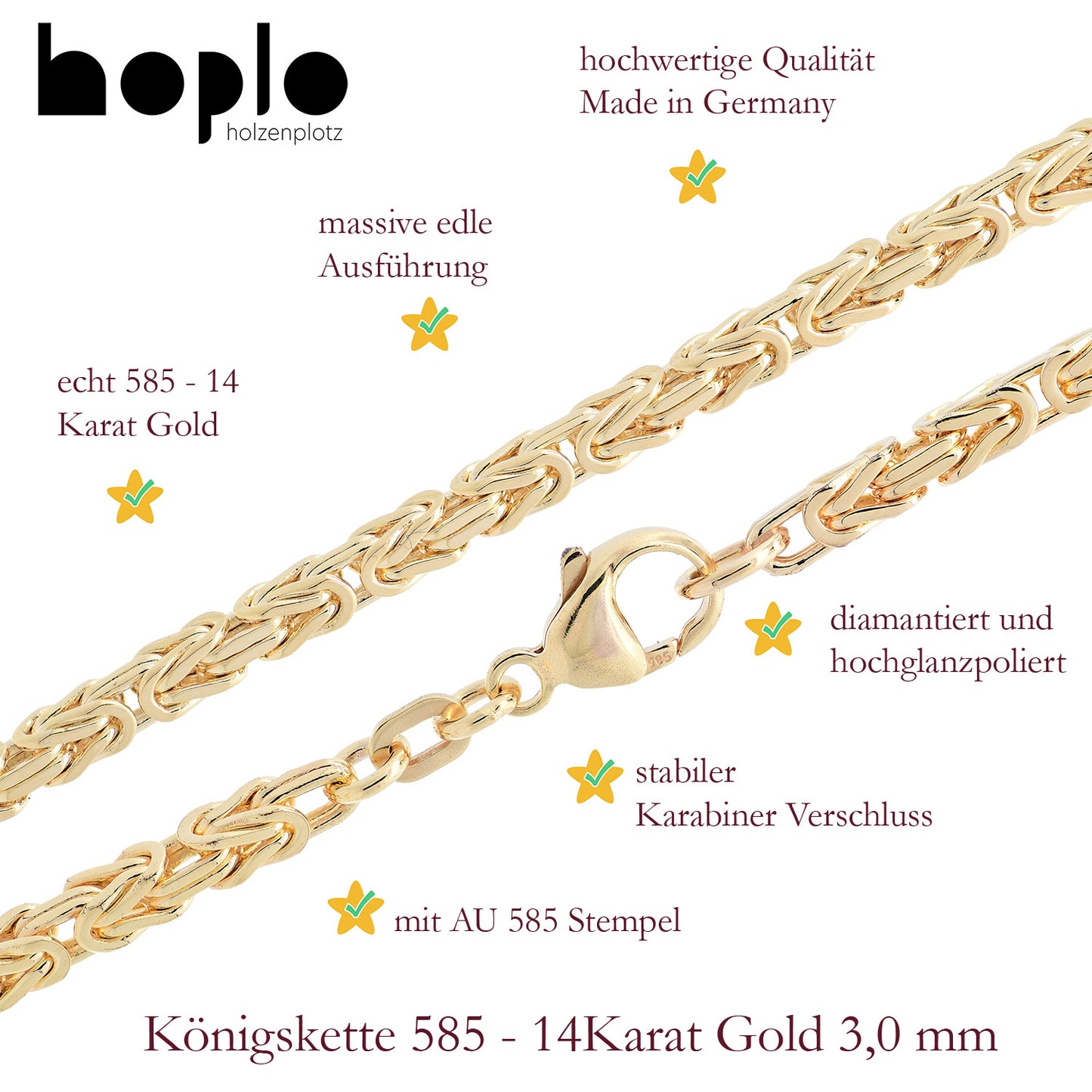 Goldkette Königskette Halskette Breite 3,0 mm - 585 - 14 Karat Gold