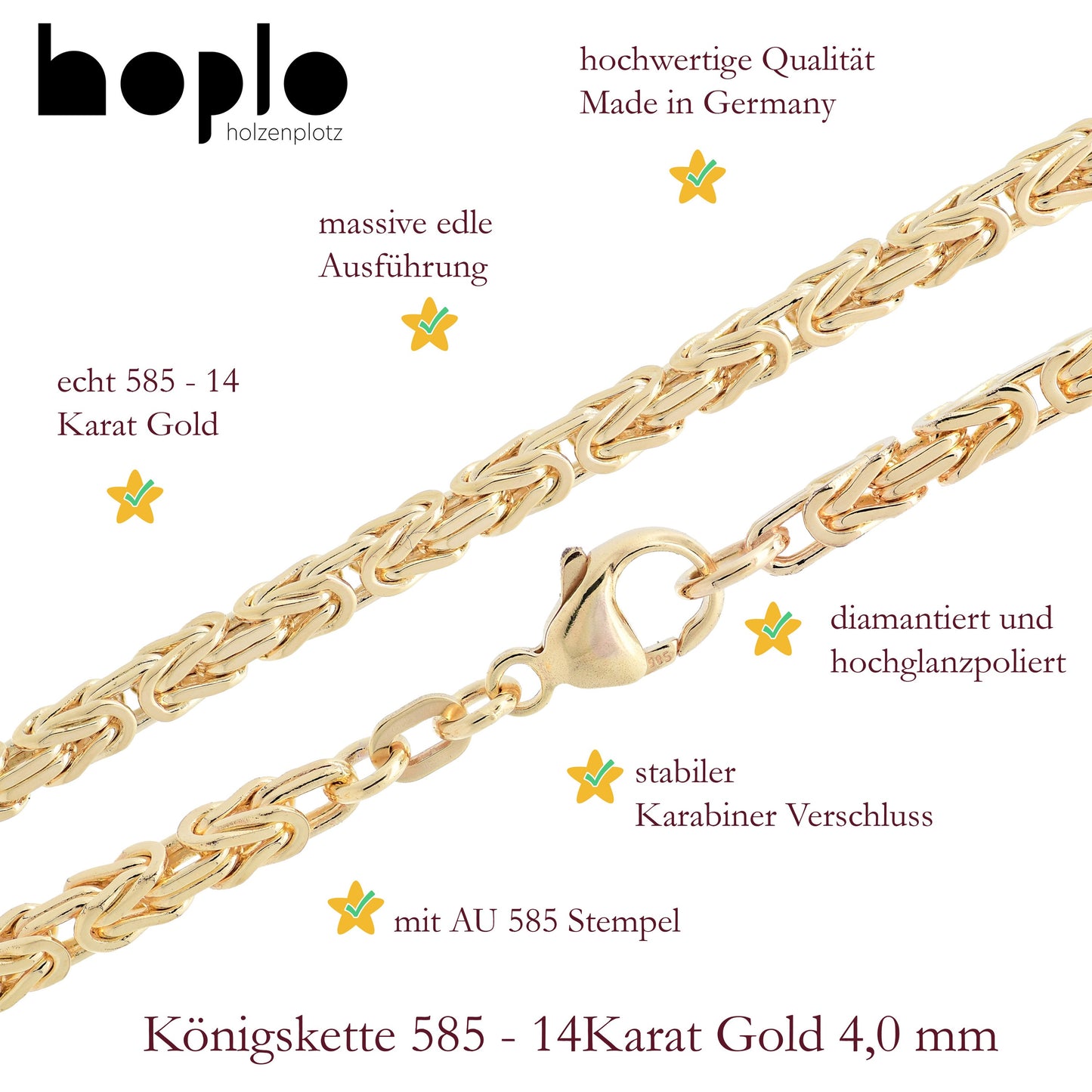 Goldkette Königskette Halskette Breite 4,0 mm - 585 - 14 Karat Gold