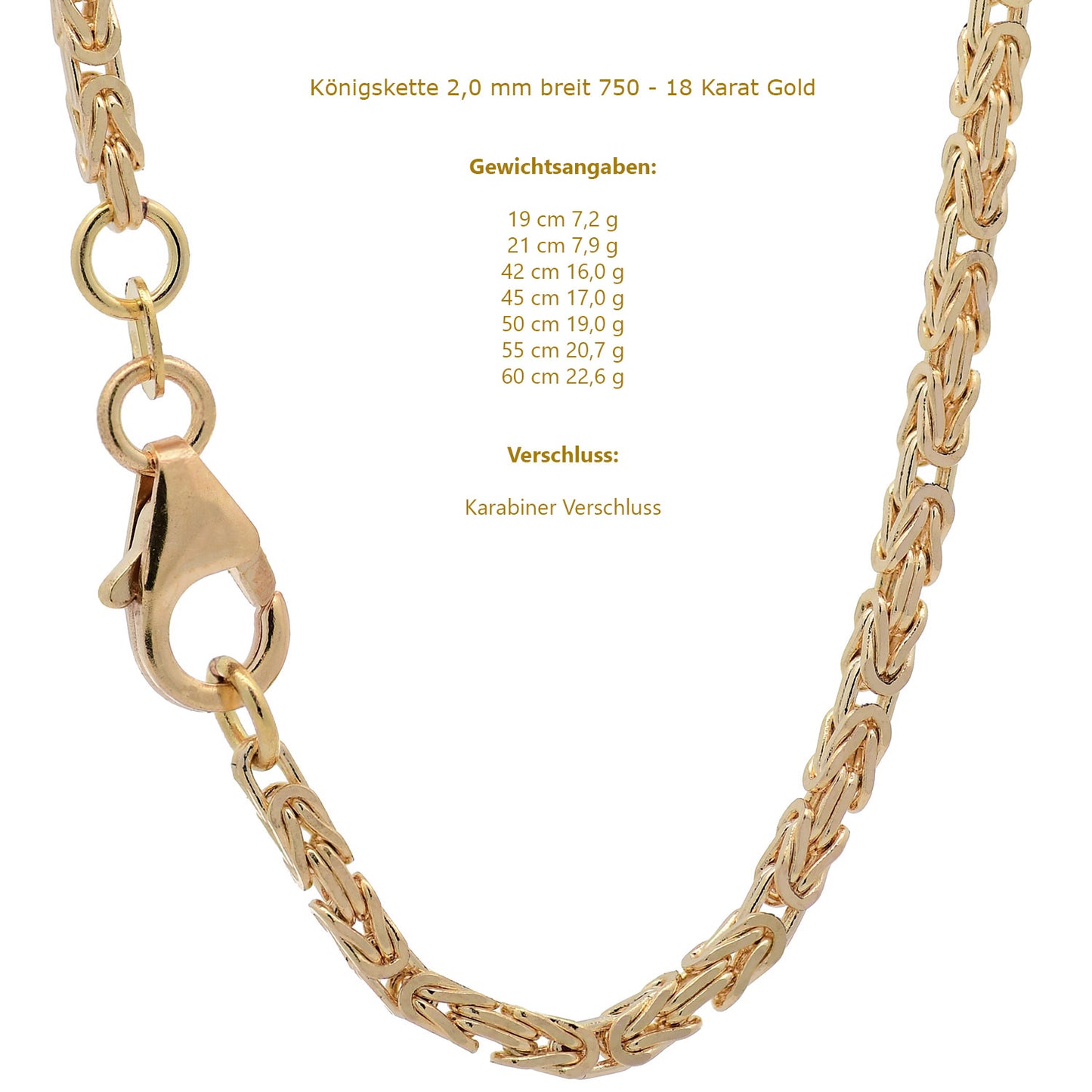 Goldkette Königskette Halskette Breite 2,0 mm - 750 - 18 Karat Gold