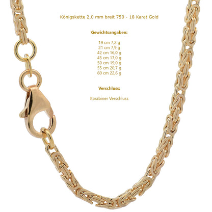 Goldkette Königskette Halskette Breite 2,0 mm - 750 - 18 Karat Gold