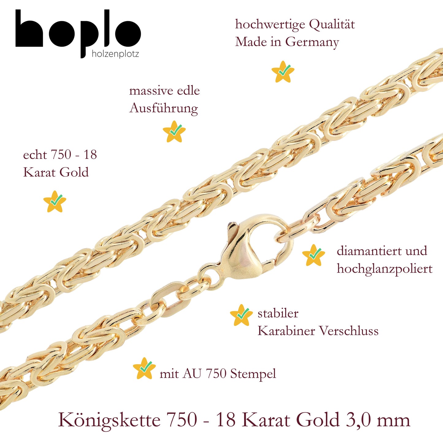 Goldkette Königskette Halskette Breite 3,0 mm - 750 - 18 Karat Gold