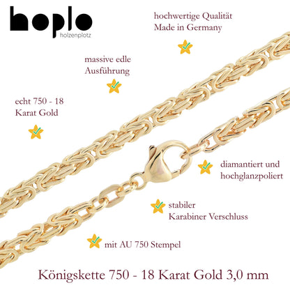 Goldkette Königskette Halskette Breite 3,0 mm - 750 - 18 Karat Gold