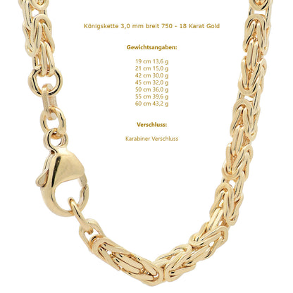 Goldkette Königskette Halskette Breite 3,0 mm - 750 - 18 Karat Gold