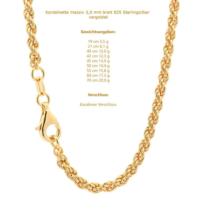 Edle Kordelkette Halskette 925 Silber vergoldet Juwelier Qualität