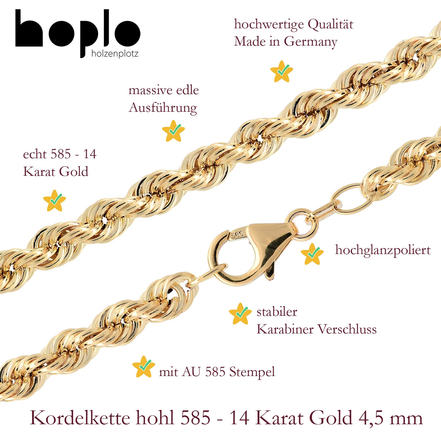 Goldarmband Kordelkette hohl  Armkette Breite 4,5mm 585-14 Karat Gold