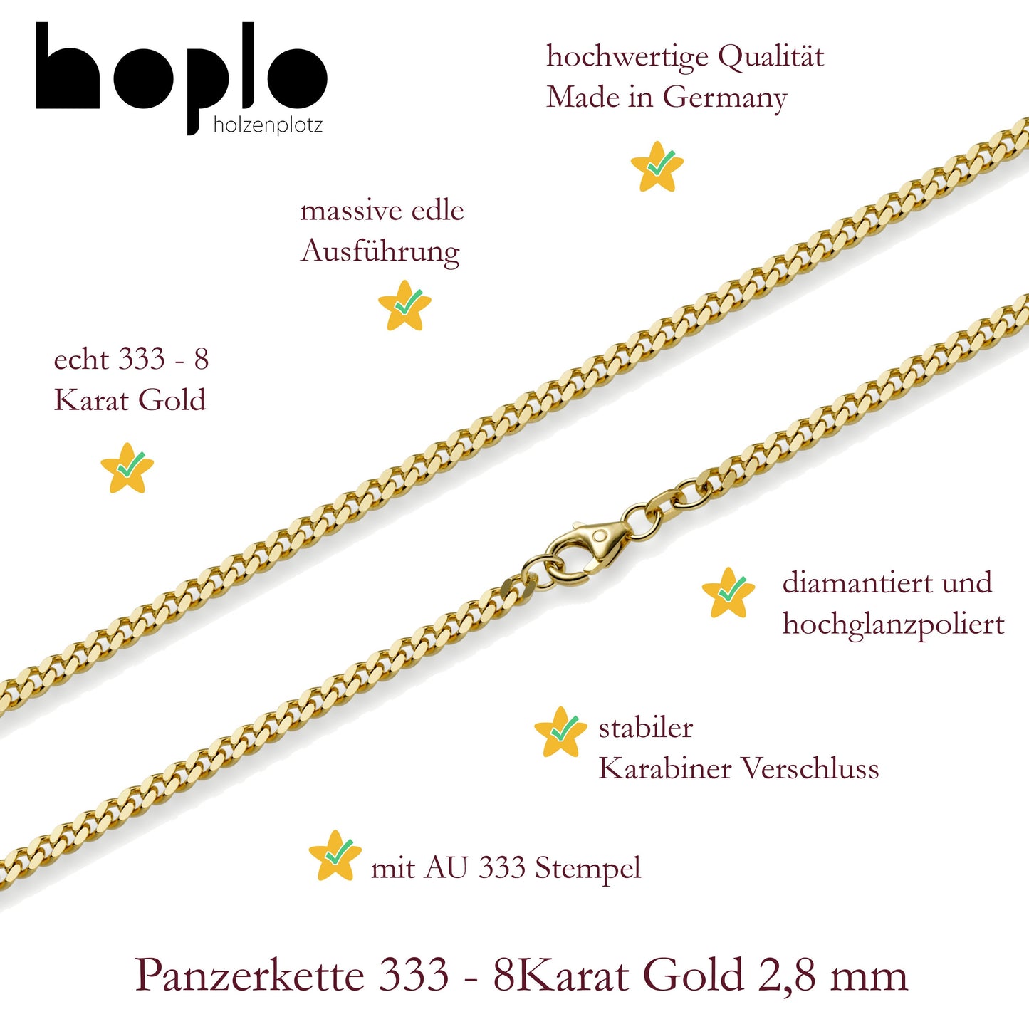 Goldkette Panzerkette Halskette Breite 2,8 mm massiv 333 -8 Karat Gold
