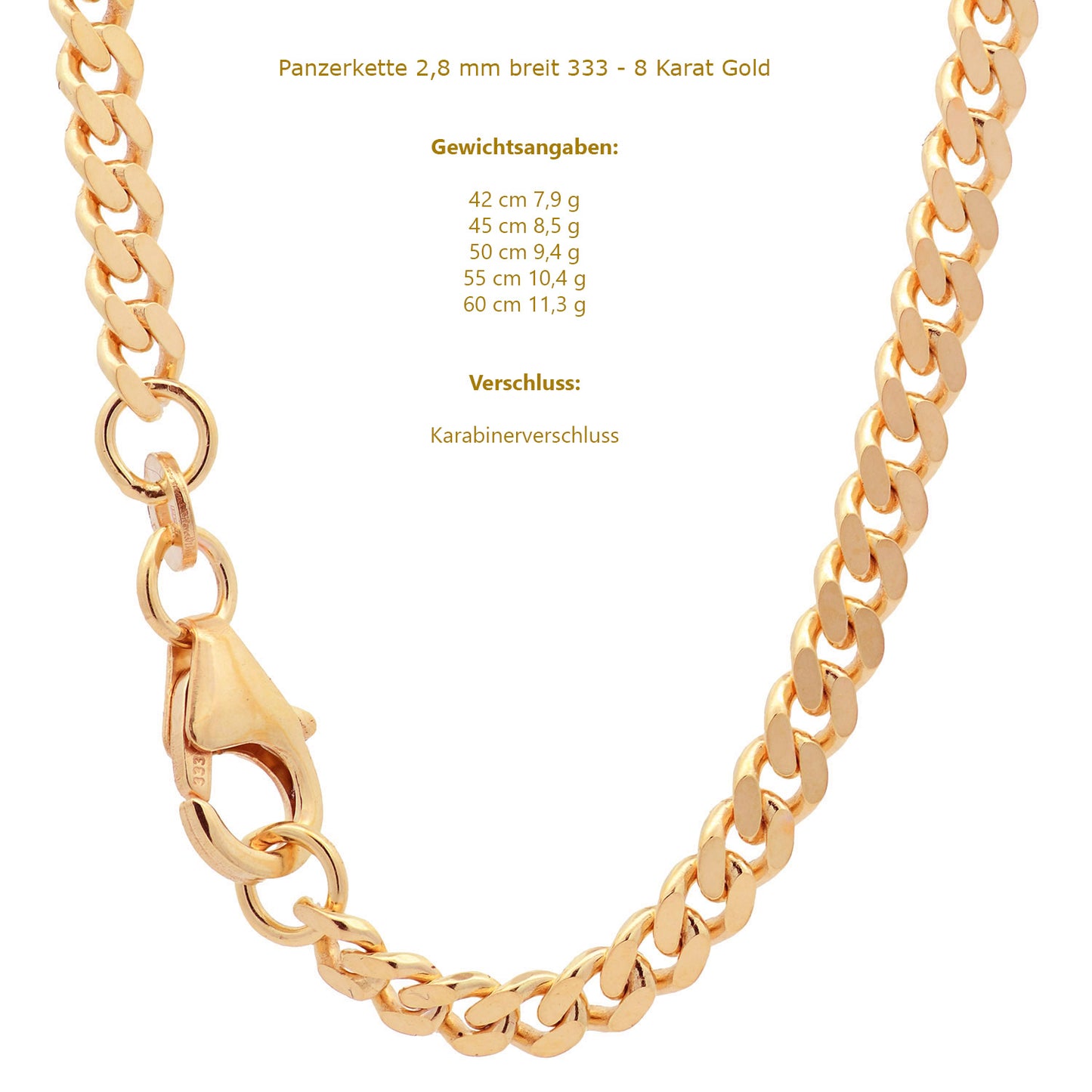 Goldkette Panzerkette Halskette Breite 2,8 mm massiv 333 -8 Karat Gold