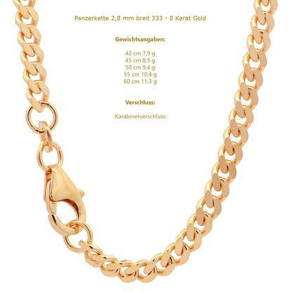 Goldkette Panzerkette Halskette Breite 2,8 mm massiv 333 -8 Karat Gold