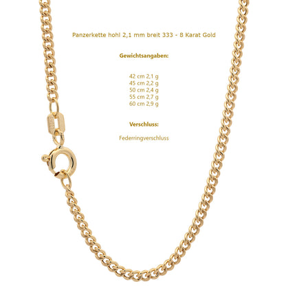 Goldkette Panzerkette hohl Halskette Breite 2,1 mm 333 - 8 Karat Gold