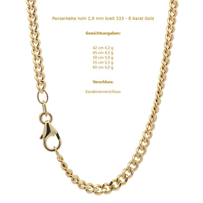 Goldkette Panzerkette hohl Halskette Breite 2,9 mm 333 - 8 Karat Gold