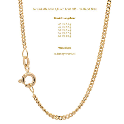 Goldkette Panzerkette hohl Halskette Breite 1,8 mm 585 - 14 Karat Gold