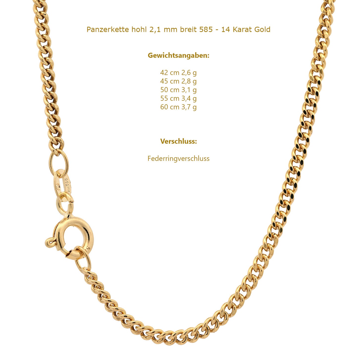 Goldkette Panzerkette hohl Halskette Breite 2,1 mm 585 - 14 Karat Gold