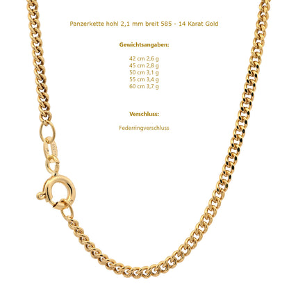 Goldkette Panzerkette hohl Halskette Breite 2,1 mm 585 - 14 Karat Gold