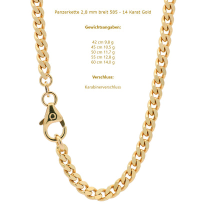 Goldkette Panzerkette Halskette Breite 2,8 mm massiv 585-14 Karat Gold