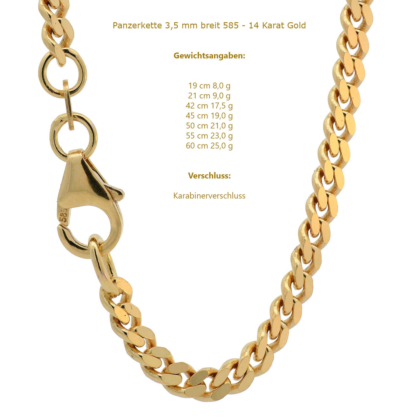Goldkette Panzerkette Halskette Breite 3,5 mm massiv 585-14 Karat Gold