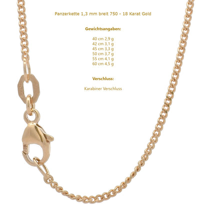 Goldkette Panzerkette Halskette Breite 1,3 mm massiv 750-18 Karat Gold