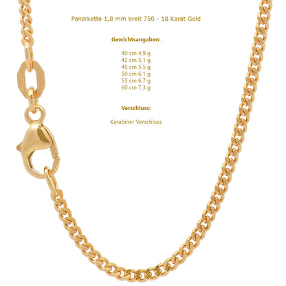 Goldkette Panzerkette Halskette Breite 1,8 mm massiv 750-18 Karat Gold
