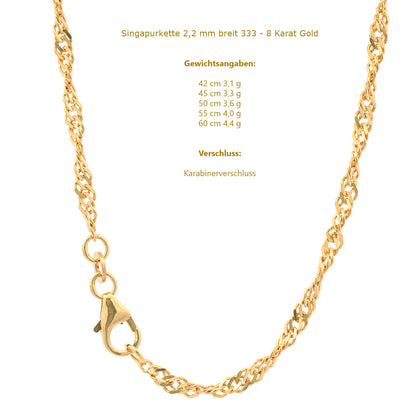 Goldkette Singapurkette Halskette Breite 2,2 mm 333-8 Karat  echt Gold