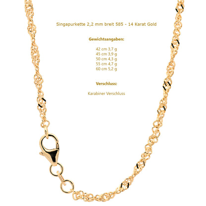 Goldkette Singapurkette Halskette Breite 2,2 mm echt 585-14 Karat Gold