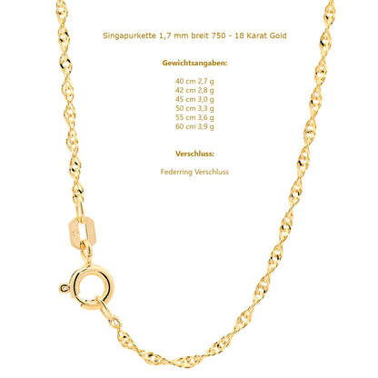 Goldkette Singapurkette Halskette Breite 1,7 mm 333-8 Karat  echt Gold