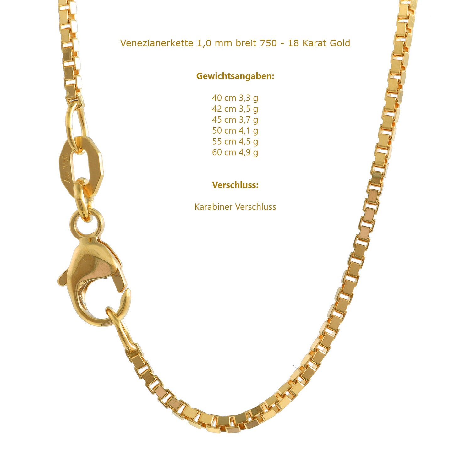 Goldkette Venezianerkette Halskette Breite 1,0 mm - 750-18 Karat Gold