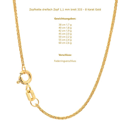 Goldkette Zopfkette Halskette Breite 1,1 mm massiv 333 - 8 Karat Gold