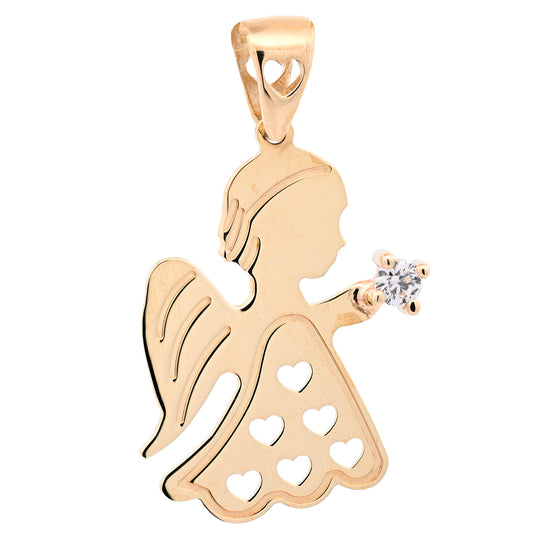 Gold Anhänger Engel mit Zirkonia echt massiv  375-9 Karat Gold