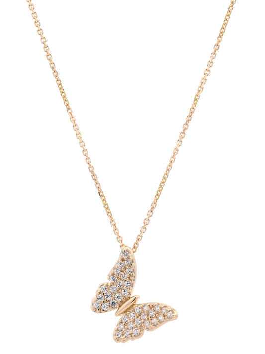 Goldkette Collier Schmetterling Zirkonia massiv  375-9 Karat Gold 42cm