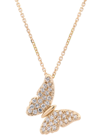 Goldkette Collier Schmetterling Zirkonia massiv  375-9 Karat Gold 42cm