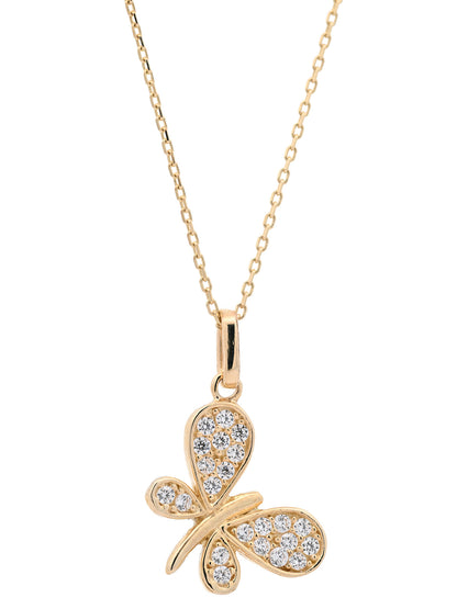 Goldkette Collier Schmetterling Zirkonia massiv  375-9 Karat Gold 45cm