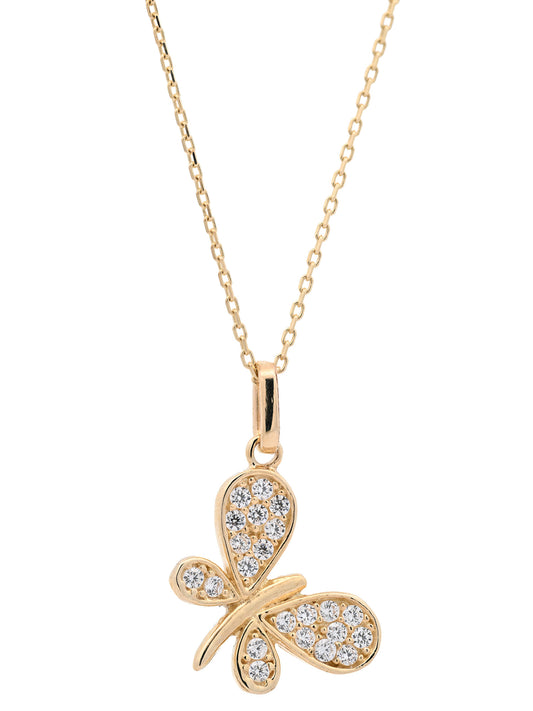 Goldkette Collier Schmetterling Zirkonia massiv  375-9 Karat Gold 45cm