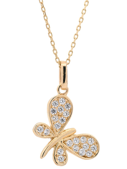 Goldkette Collier Schmetterling Zirkonia massiv  375-9 Karat Gold 45cm