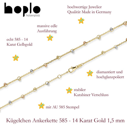 Goldkette Armkette mit Farbsteinen 1,1mm massiv 585-14 Karat Gold 19cm