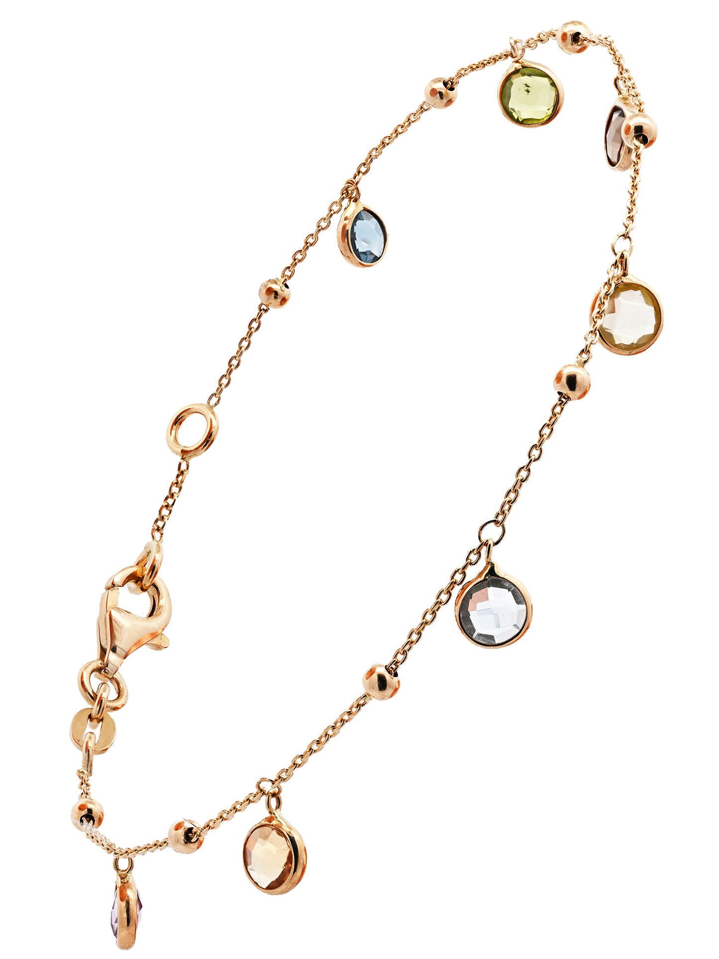 Goldkette Armkette mit Farbsteinen 1,1mm massiv 585-14 Karat Gold 19cm