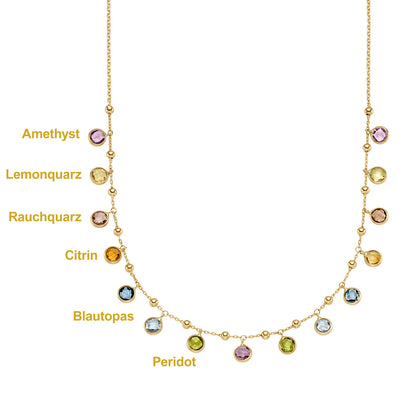 Goldkette mit Farbsteinen Ankerkette 1,1 mm massiv 585-14 Karat Gold
