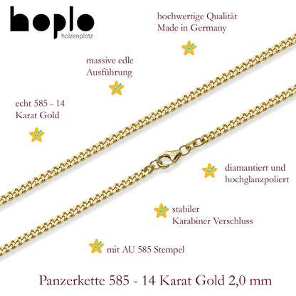 Goldkette Panzerkette Halskette Breite 2,0 mm massiv 585-14 Karat Gold