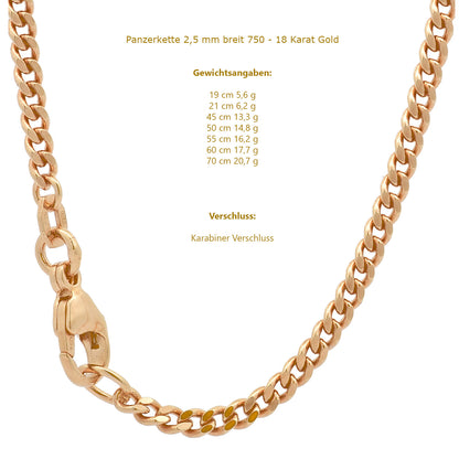 Goldkette Panzerkette Länge 50cm - Breite 2,5mm - 750-18 Karat Gold