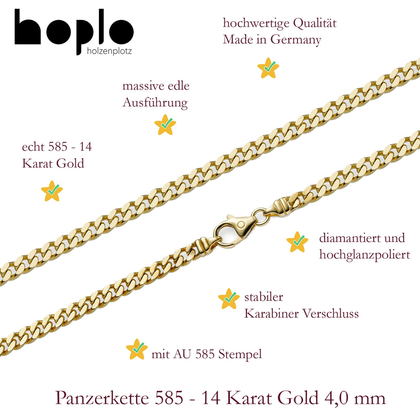 Panzerkette Halskette Breite 4,0 mm - 585 - 14 Karat Gold Auswahl