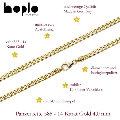 Panzerkette Halskette Breite 4,0 mm - 585 - 14 Karat Gold Auswahl
