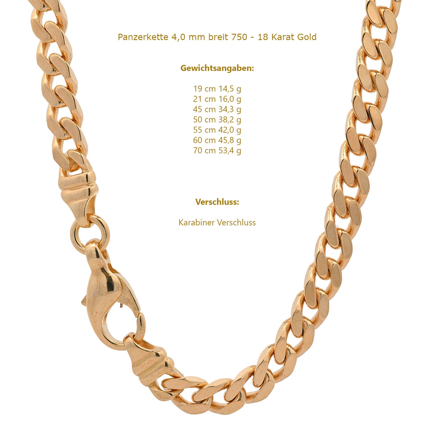 Goldkette Panzerkette Halskette oder Armkette 4,0mm  750-18 Karat Gold