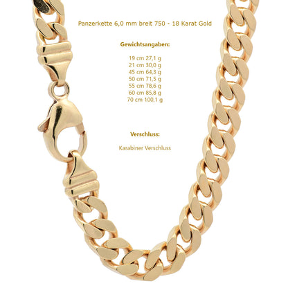 Goldkette Panzerkette Halskette oder Armkette 6,0 mm 750-18 Karat Gold
