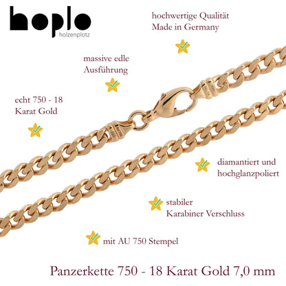 Goldkette Panzerkette Länge 21cm - Breite 7,0mm - 750-18 Karat Gold