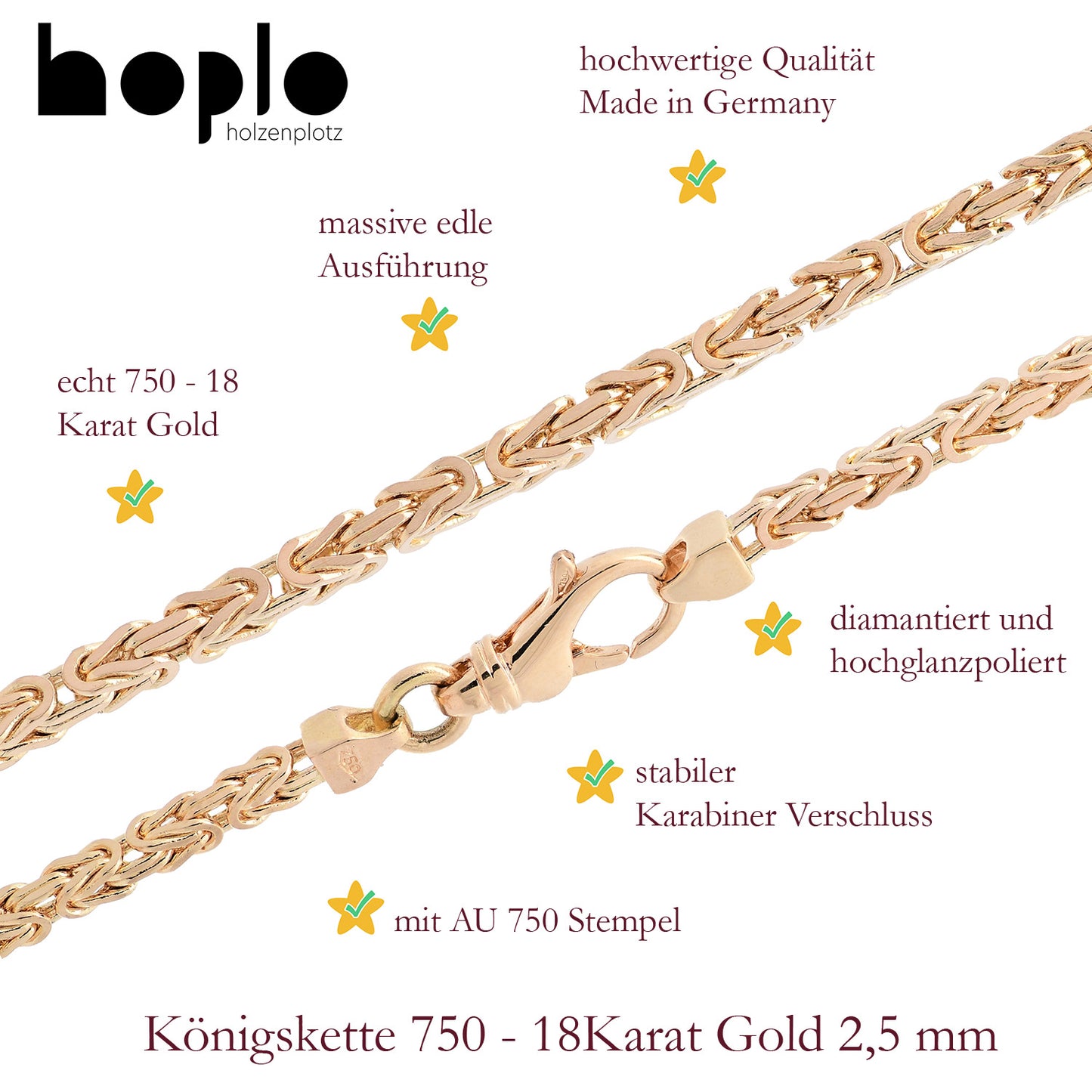 Goldkette Königskette Halskette Breite 2,5 mm massiv 750-18 Karat Gold