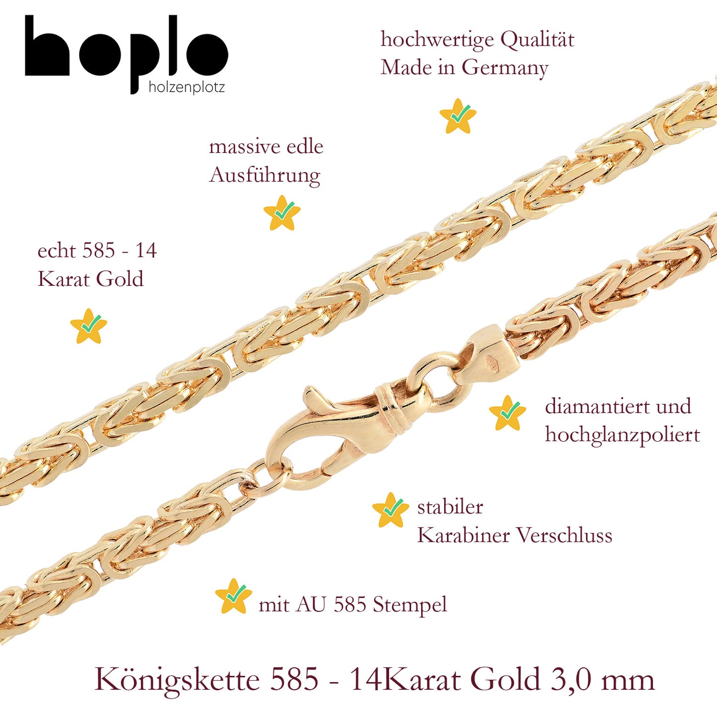 Goldkette Königskette Halskette Breite 3,0 mm massiv 585-14 Karat Gold