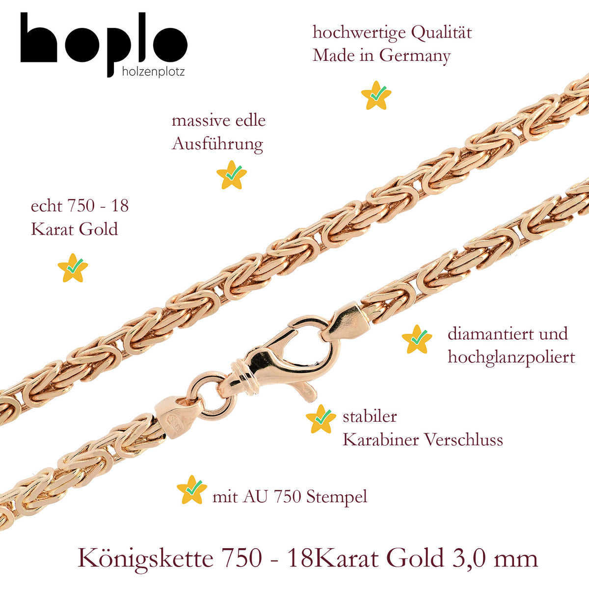 Goldkette Königskette Länge 19cm - Breite 3,0mm - 750-18 Karat Gold