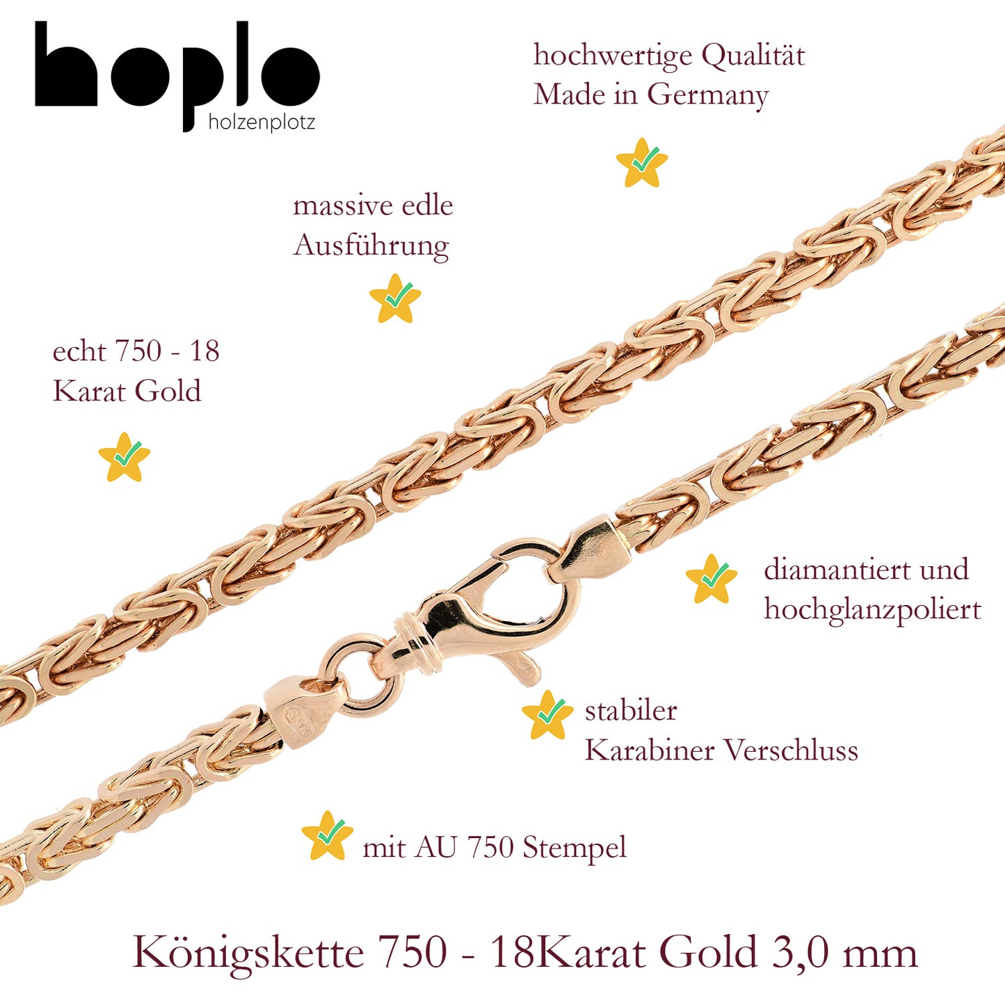 Goldkette Königskette Halskette Breite 3,0 mm massiv 750-18 Karat Gold